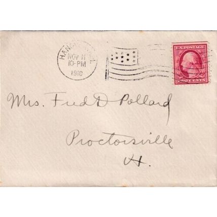 United States 1910 Hanover NH-Proctorsville VT Cover Hanover cancel written VGC