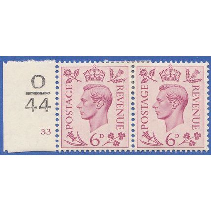 GB KGVI 1939 6d PURPLE SG470 MOUNTED MINT PAIR CONTROL O44 33