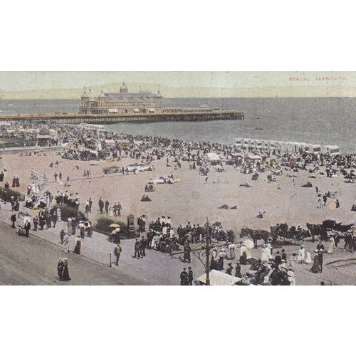 Vintage Colour Postcard - Busy Beach Scene & Pier Great Yarmouth, Norfolk