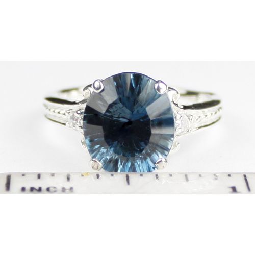 Concave Cut London Blue Topaz, 925 Sterling Silver Ring, SR136