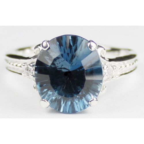 Concave Cut London Blue Topaz, 925 Sterling Silver Ring, SR136