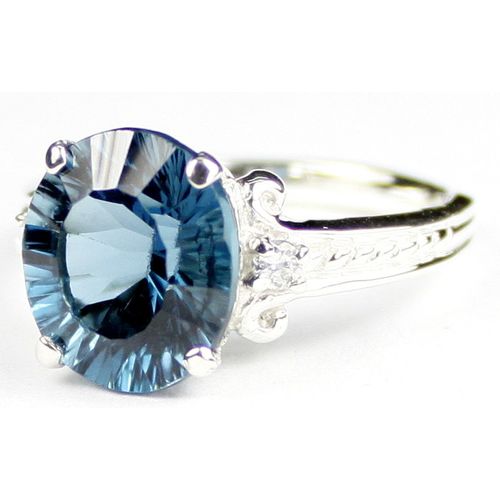 Concave Cut London Blue Topaz, 925 Sterling Silver Ring, SR136