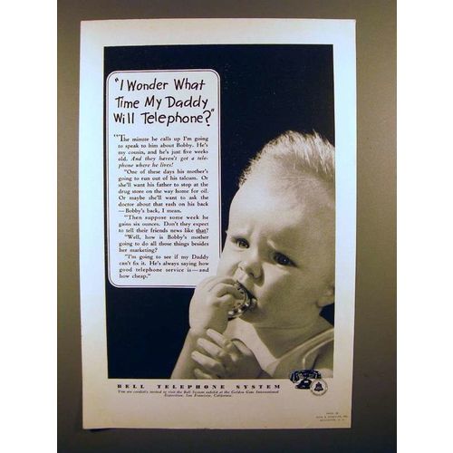 1939 Bell Telephone Ad - What Time Daddy Will Phone