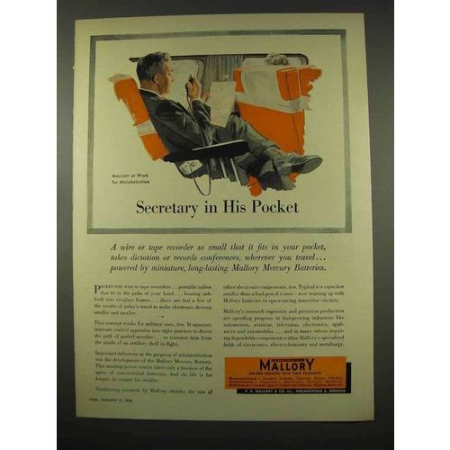 1956 Mallory Electronics Ad - Secretary in His Pocket