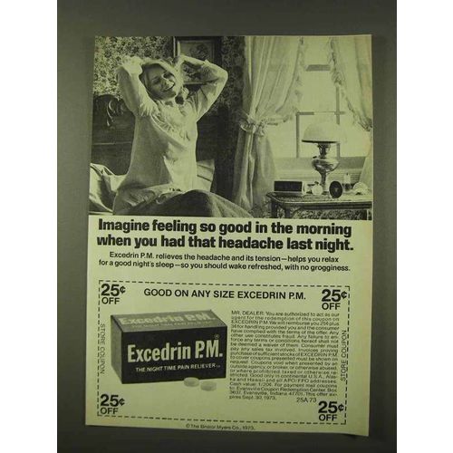 1973 Excedrin P.M. Medicine Ad - Imagine Feeling Good
