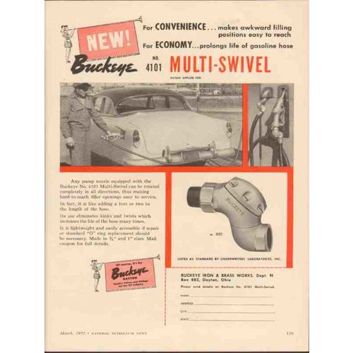 BUCKEYE IRON BRASS WORKS 1955 convenience multi-swivel gas vintage ad