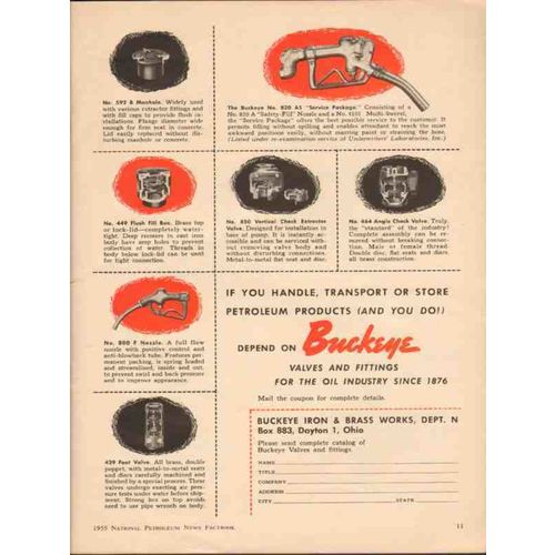 BUCKEYE IRON BRASS WORKS 1955 valves fittings oil industry vintage ad