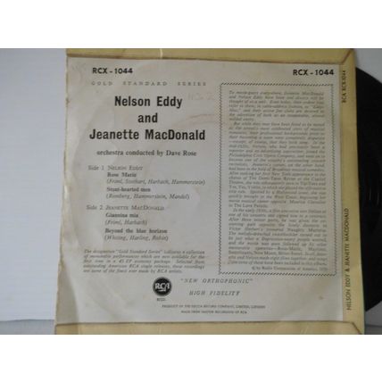 7" 1959 . NELSON EDDY & JEANETTE MACDONALD, EP,RCA . RCX 1044,4 TRACKS.NEAR MINT
