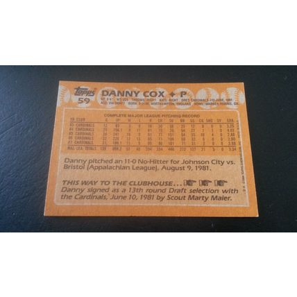 1988 Topps Card # 059 Danny Cox Excellent (5) St Louis Cardinals