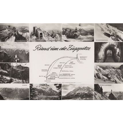 German Zugspitze Bavaria Vintage Real Photo Map Postcard