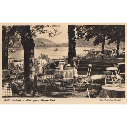Hotel Schoneck Bingen AM Rhein Boat German Restaurant Old Postcard