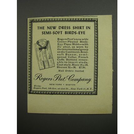 1952 Rogers Peet Shirt Ad - The new Dress shirt in semi-soft birds-eye