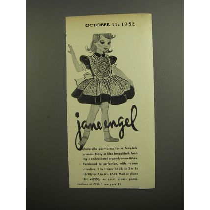 1952 Jane Engel Cinderella Party-Dress Ad - For Fairy-Tale Princess