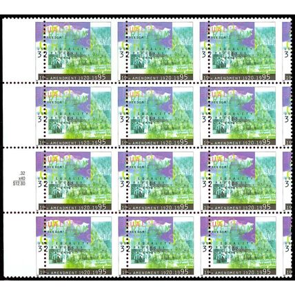 2980, 32¢ Women's suffrage - RARE MISPERFORATION ERROR BLOCK OF 12 - Stuart Katz