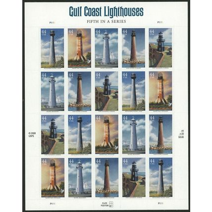 Gulf Coast Lighthouses Sheet of Twenty 44 Cent Postage Stamps Scott 4409-13