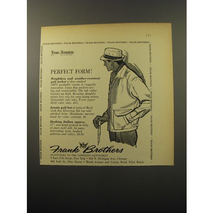 1960 Frank Brothers Advertisement - Golf Jacket; Golf Hat and Italian Square