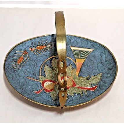 Vintage Cloisonne Enamel Brass Handled Basket Horn Holly Oval Shape 7.5 " India