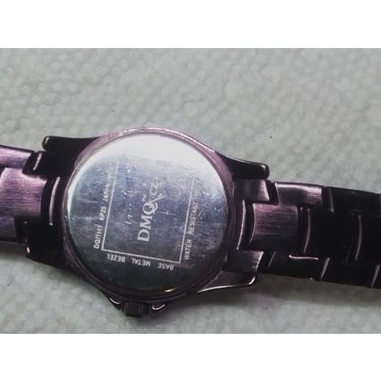 Ladies DMQ CZ Quartz Watch Rhinestones on Bezel Plum Metal Band New Battery