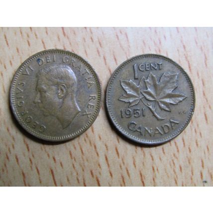 1951 King George vl 1 Cent Canada Coin