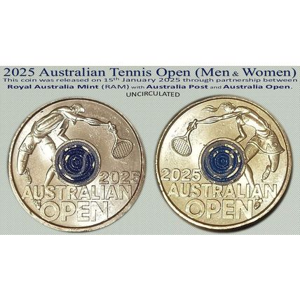 2025 Australian Tennis Open 'Men' & 'Women' 2 x $2 Coloured Coins - Uncirculated
