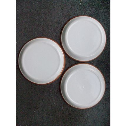 DINNER PLATES x 3 RAISED RIMS FLORAL IN AUTUMNAL COLOURS 25.3cms DIAMETER **GC**