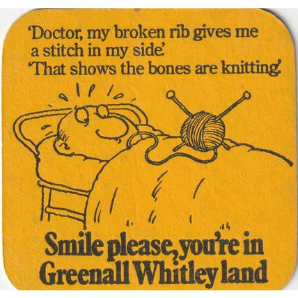 BEER MAT - GREENALL WHITLEY BREWERY - BEER BELONGS HERE - (Cat No 381) - (1976)