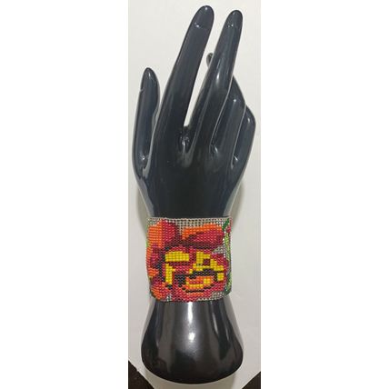 Traditional Huichol Art. Mexico Glass Seed Beads Bracelet. Magic Flowers 5
