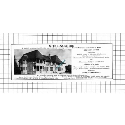 Boquhan House Stirlingshire House Sale Advert - 1967 Cutting