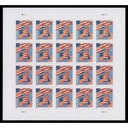 U.S. Flags Sheet of 20 - Postage Stamps Scott 5654