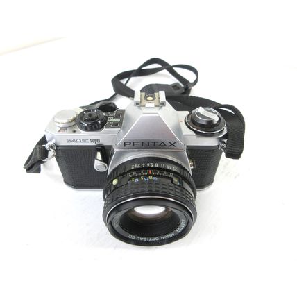 LOT of 2 Pentax ME Super 35mm SLR Cameras + Lens Minolta Bag AF200S Pentax Flash