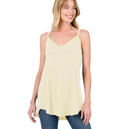 Apricot Spaghetti Strap V-Neck Flowy Tunic Tank Top