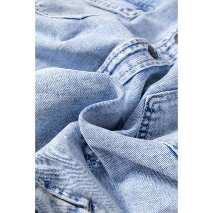 Mist Blue Oversized Contrast Hooded Denim Jacket