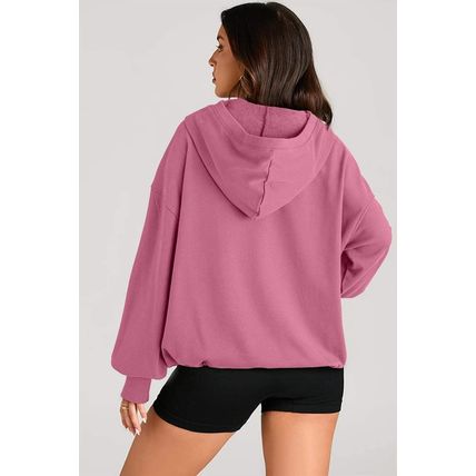 Valerian Solid Kangaroo Pocket Half Zipper Oversized Hoodie