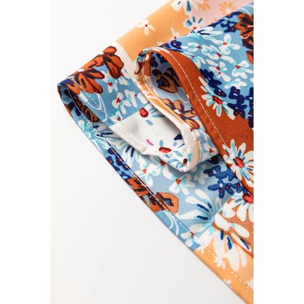 Orange Floral Patchwork Printed Frilled Bandeau Smocked High Waist Long Dress