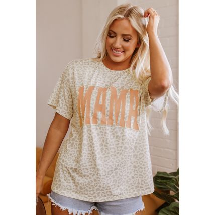 Yellow MAMA Letter Graphic Leopard Loose Tee