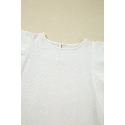 White Crinkled Layered Ruffled Flutter Sleeve Blouse