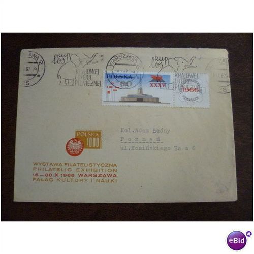 Poland 1967 Lottery slogan cover elephant Warsaw Philatelic Exhibition