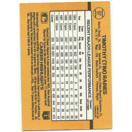 1989 Donruss - #97 - Timothy (Tim) Raines