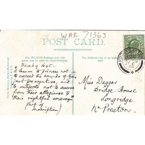 Naseby Obelisk Warwickshire Postcard (WAR71363)
