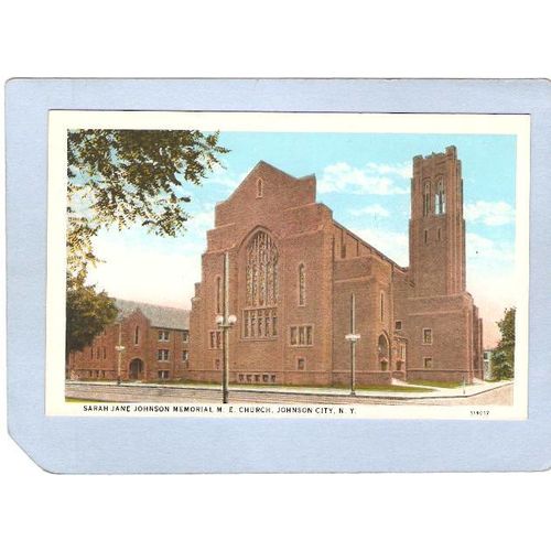 New York Johnson City Sarah Jane Johnson Memorial M E Church Street Scene ~479