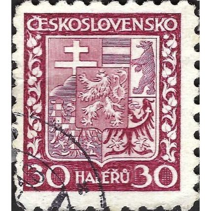 CZECHOSLOVAKIA, National coat of arms, violet-red 1929, 30h