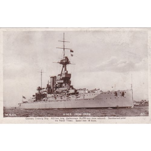 Real Photo H.M.S. Iron Duke Gunnery Training Ship Postcard (S12171)