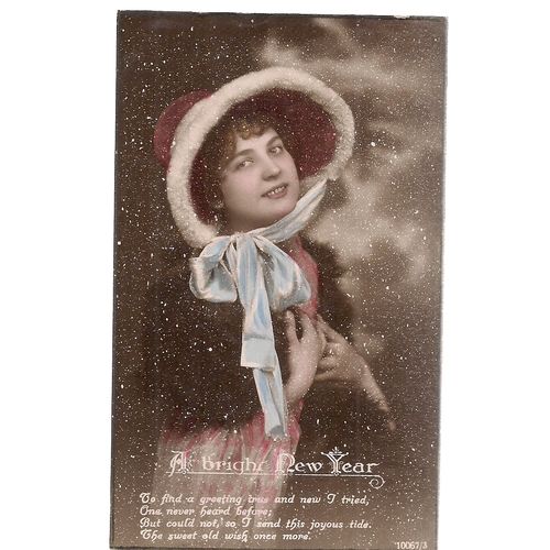 A BRIGHT NEW YEAR antique Victorian used postcard unposted