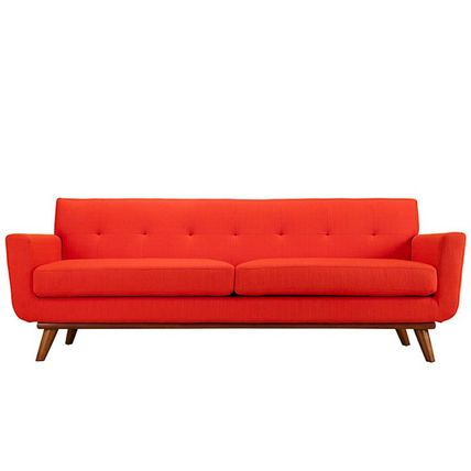 Mid Century Classic Fabric Sofa 90” Wide In Bright Red, Azure Blue Citrus Yellow