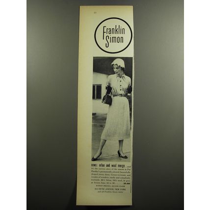 1952 Franklin Simon Pat Hartley's Dress Ad - news: Orlon and Wool Merge