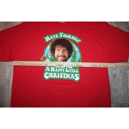 VTG Mens Womens Christmas Graphic T-Shirt Size 2X Bob Ross Happy Little Christma