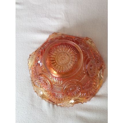 Small Iridescent Marigold Carnival Glass Bowl