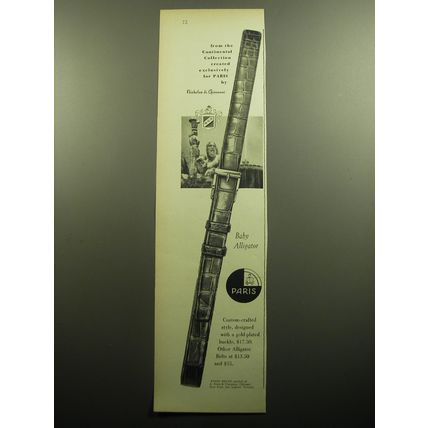1958 Paris Baby Alligator Belt Ad - From the Continental Collection