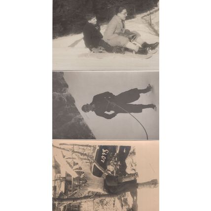 Winter Sports Snow 3x Real Photo Old Zany Sledging etc Postcard s