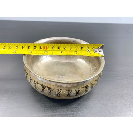 Antique Brass Bowl, Handmade Engraved Vessel, Circa 1800, Floral Pattern Dish, H